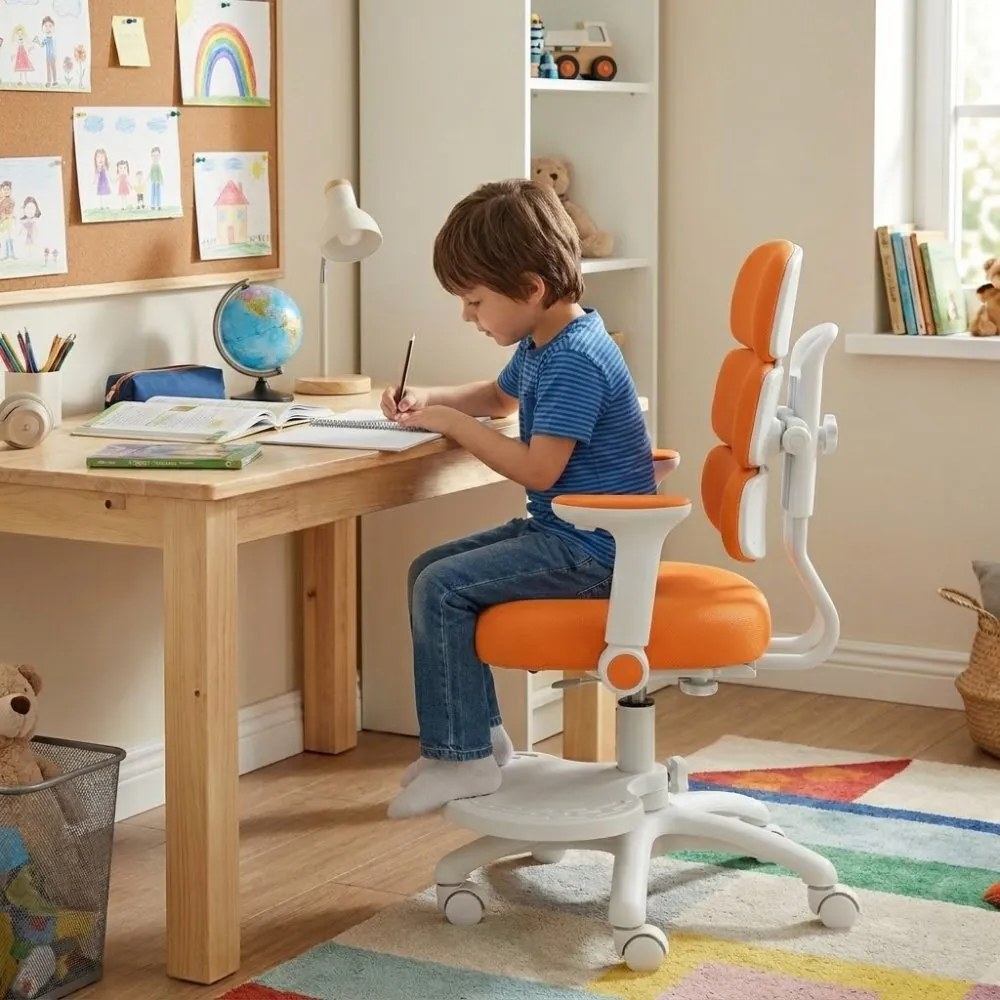 Detská rastúca stolička Neoseat KIDDY THREE — látka, prateľný poťah, oranžová