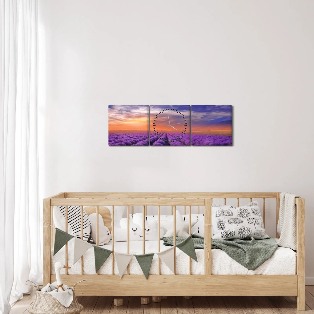 Obraz levanduľového pole (s hodinami) (90x30 cm)