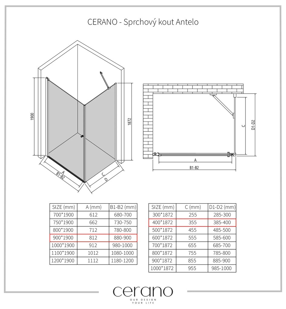 CERANO - Sprchovací kút Antelo L/P - 6 mm - chróm, transparentné sklo - 90x40 cm - krídlový, CER-CER-477377