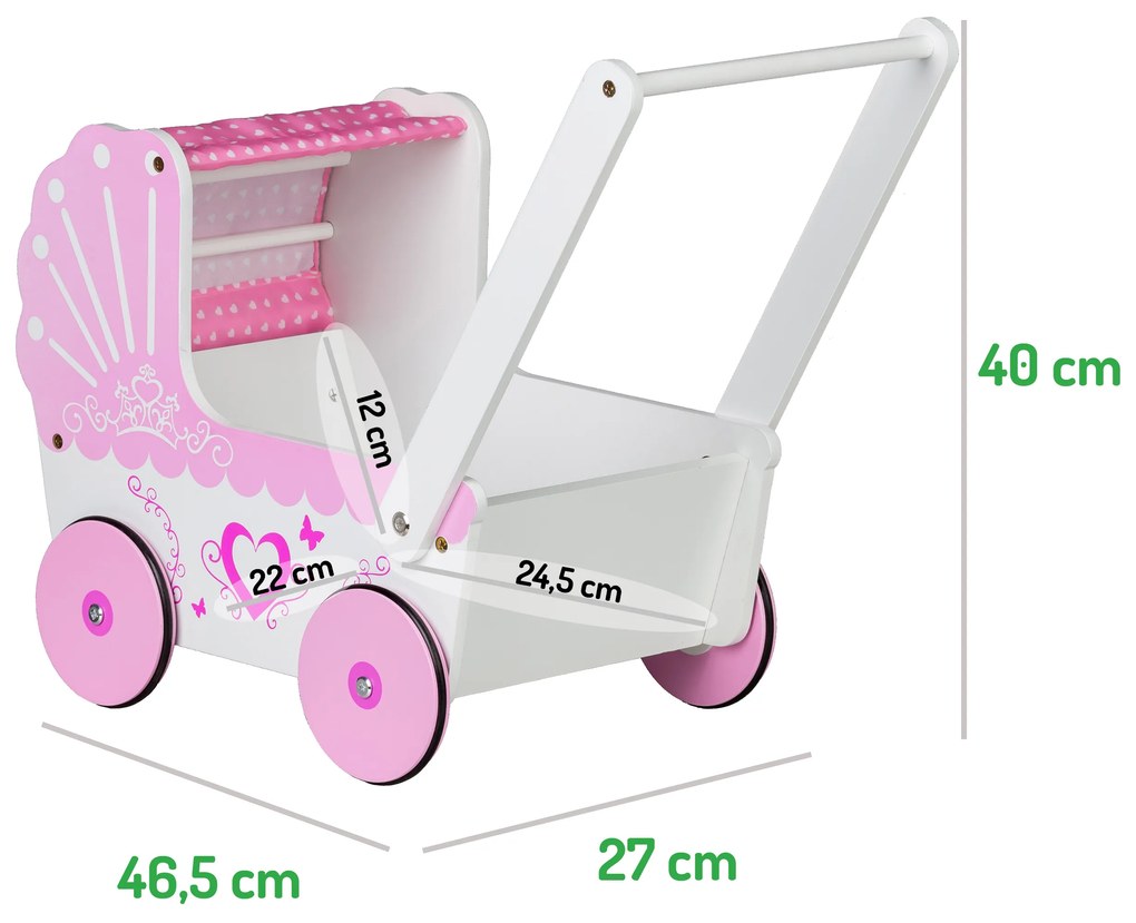 Drevený kočík pre bábiky Ecotoys Pink