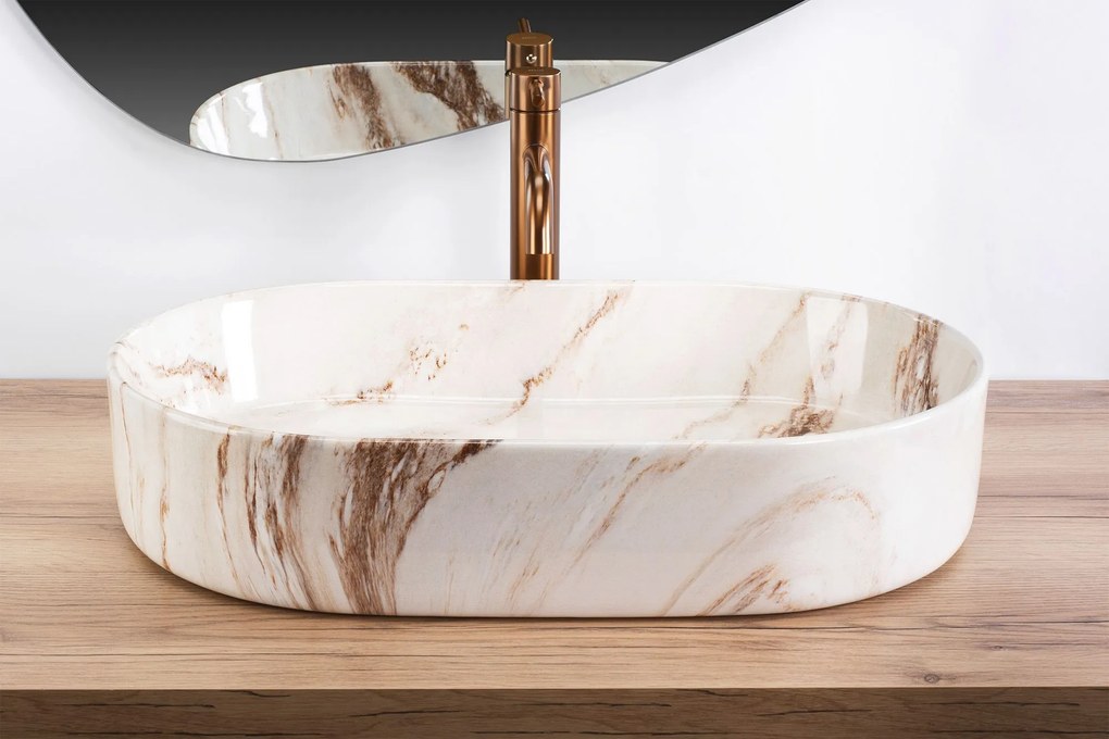 Rea Nadia, umývadlo na dosku 610x385x120 mm, imitácia kameňa - Marrone, REA-U9239