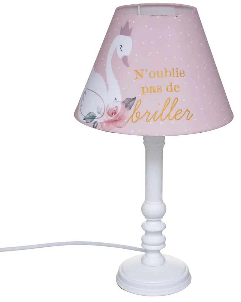 Atmosphera Créateur d'intérieur Detská nočná lampa Princess Labuť s látkovým tienidlom a borovicovým podstavcom