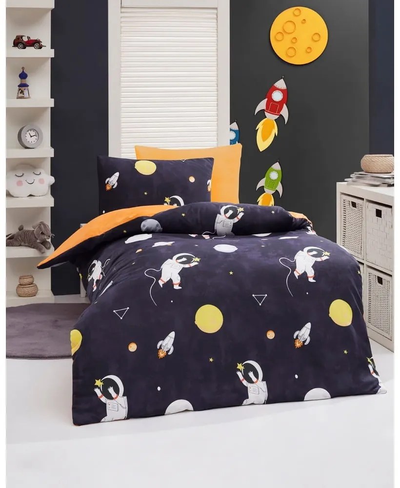 Detské obliečky na jednolôžko v tmavomodrej a oranžovej farbe 140x200 cm Astron – Mijolnir