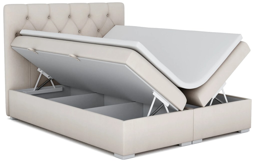 Manželská posteľ Boxspring 140 cm Ronda (krémová) (s úložným priestorom). Akcia -21%. Vlastná spoľahlivá doprava až k Vám domov. 1020371