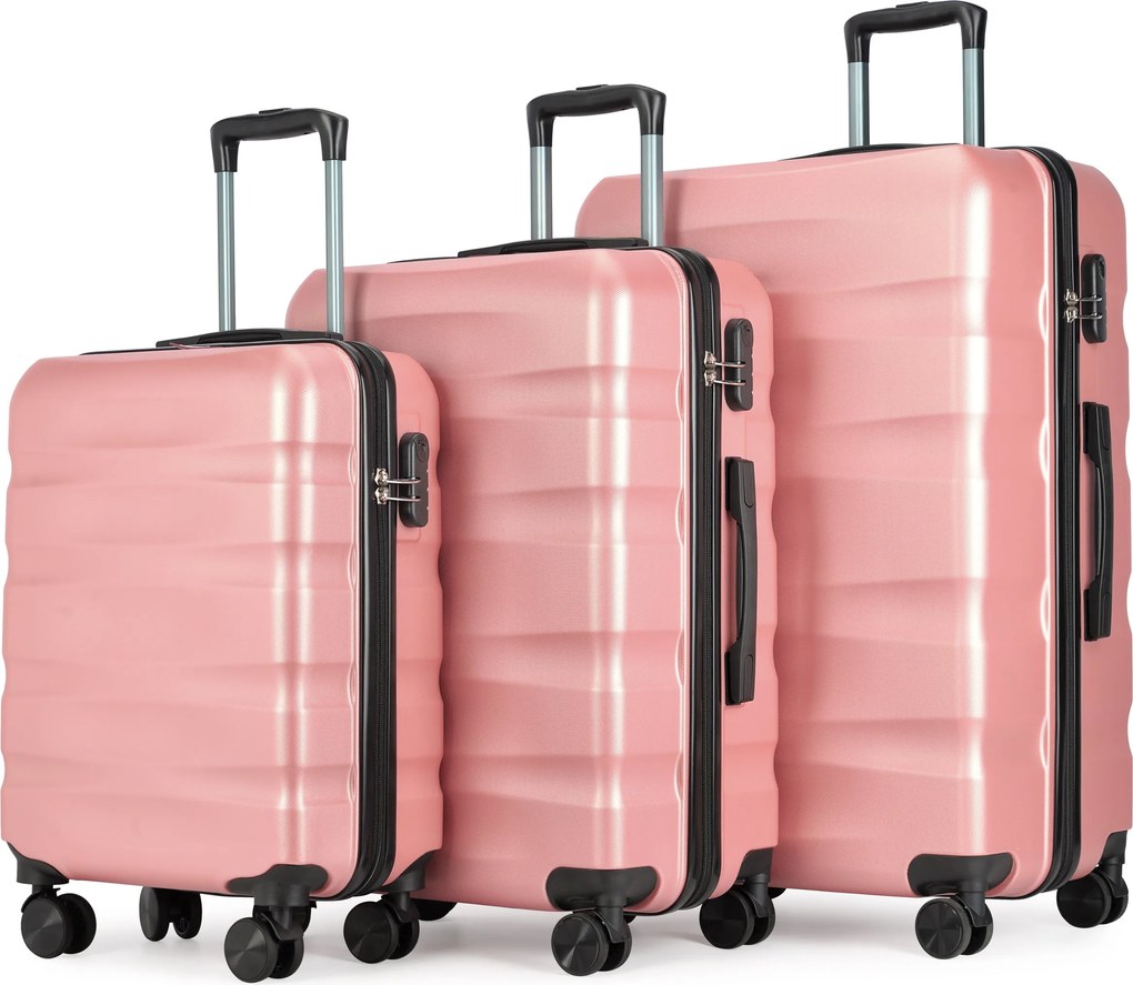 BONTOUR „Wave“ 3-dielna súprava kufrov s dvojitými kolieskami, s TSA zámkom, rose gold
