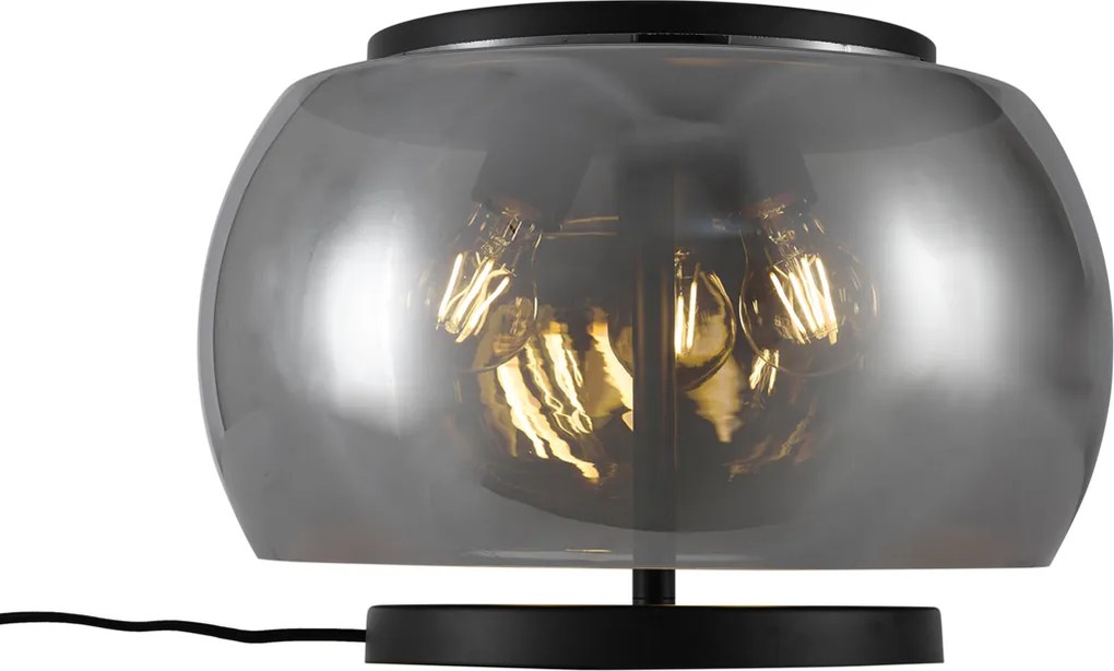 Dizajnová stolná lampa čierna s dymovým sklom 3-svetlá - Bino