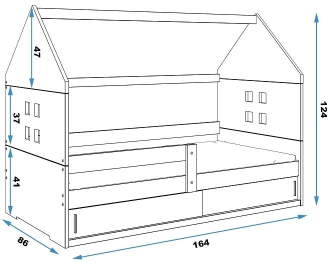 BMS Group Detská posteľ domček DOMI 1 sivá - modrá 160x80cm