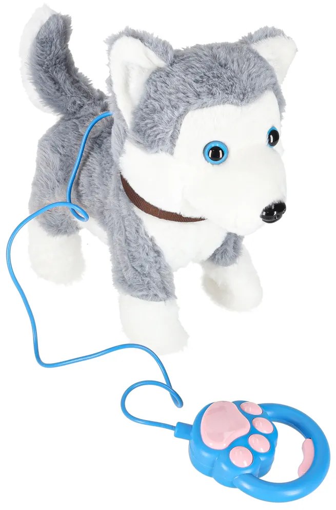 KIK Interaktívna plyšová hračka pes Husky na vodítku