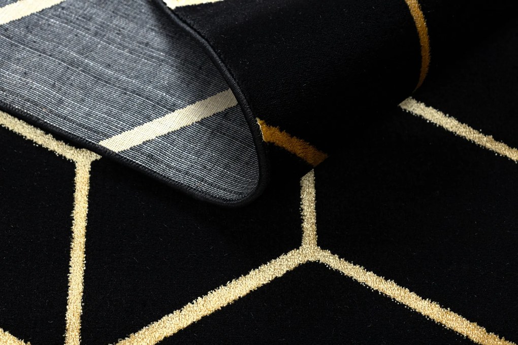 Koberec moderný 3D GLOSS 409C 86  Kocky glamour, art deco čierno / zlatý