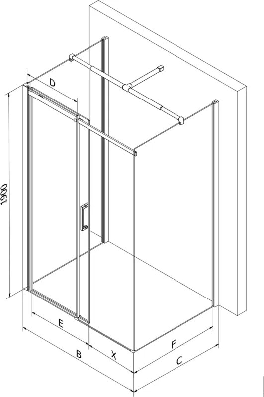Mexen Omega, 3-stenný sprchovací kút s posuvnými dverami 100 (dvere) x 100 (stena) cm, 8mm číre sklo, chrómový profil, 825-100-100-01-00-3S
