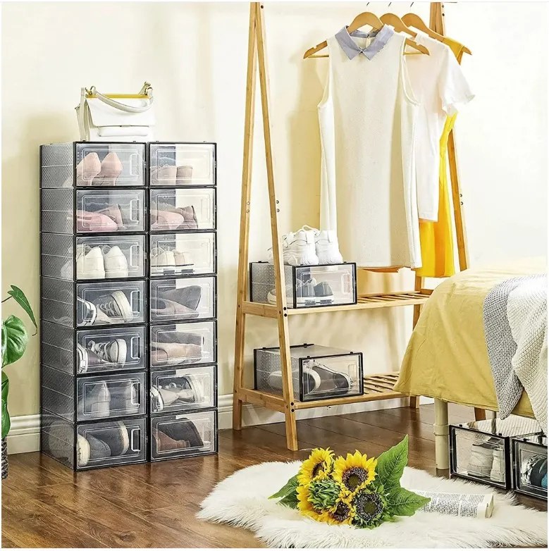 SongmicsHome Organizér na topánky MARI, 18boxov, čierna/priesvitná