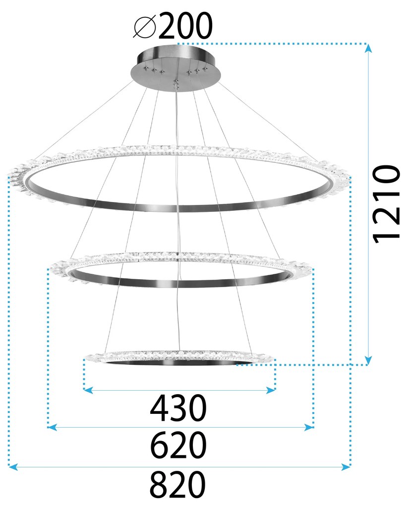 Toolight Toolight, LED krištáľové závesné svietidlo + diaľkové ovládanie APP1202-CP, zlatá, OSW-05480