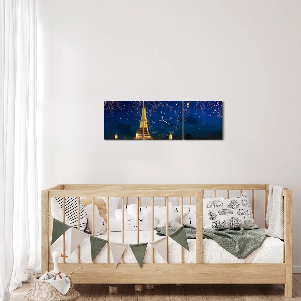 Obraz - Lampióny šťastia, Bangkok (s hodinami) (90x30 cm)