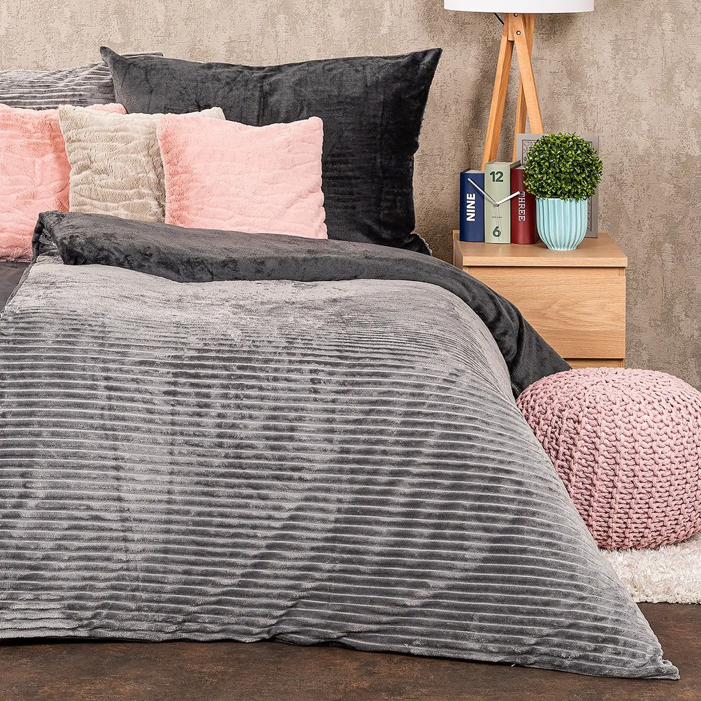 4Home Obliečky mikroflanel Stripe sivá, 140 x 200 cm, 70 x 90 cm
