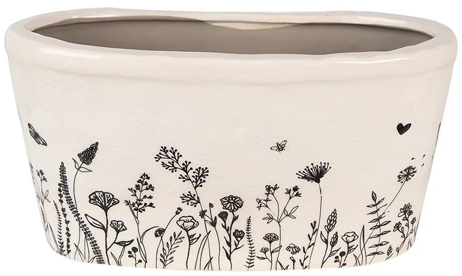 Béžový keramický obal na kvetináč s lúčnymi kvetmi Flora And Fauna - 27*13*14 cm