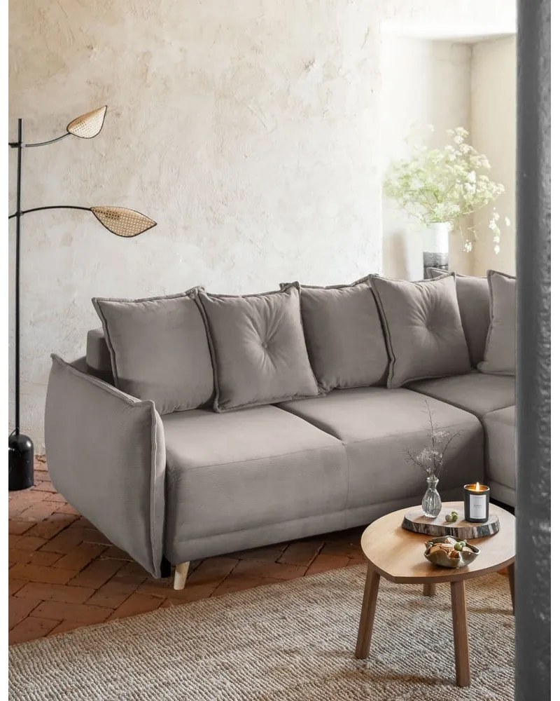 Svetlohnedá menčestrová rozkladacia rohová pohovka (pravý roh) Lazy Lukka – Miuform