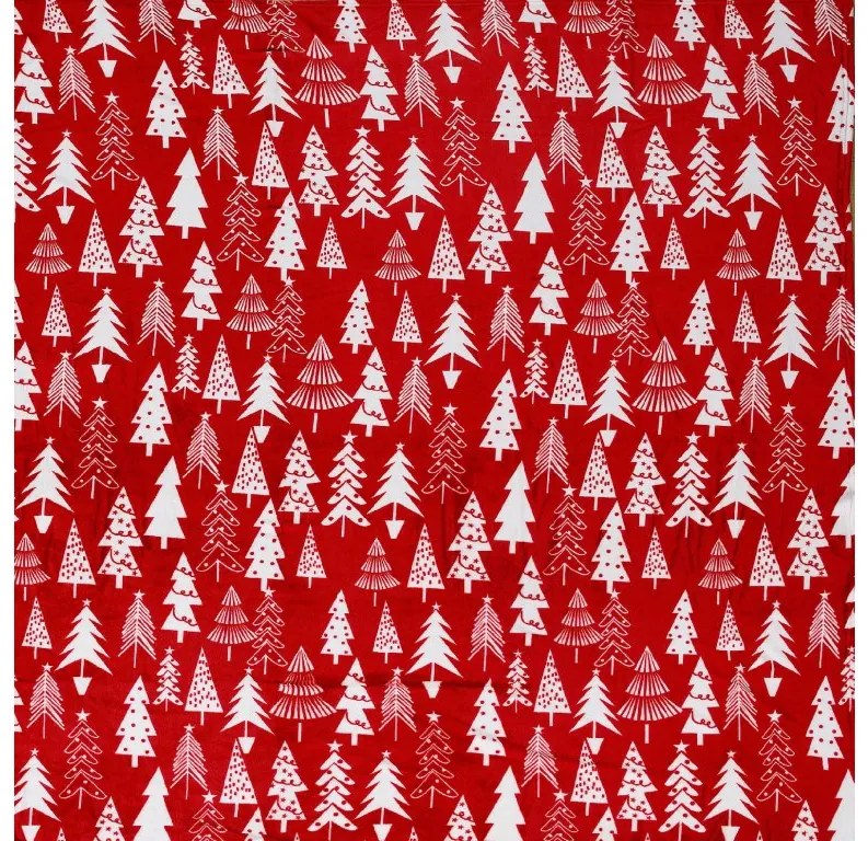 Červená vianočná mikroplyšová deka CHRISTMAS TREES Rozmer: 160 x 200 cm