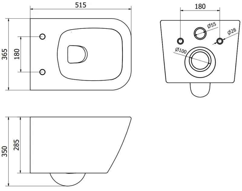 Mexen Madox, Rimless závesná wc misa 515x365x350 mm s pomaly padajúcim sedátkom SLIM z duroplastu, čierna matná, 30154070