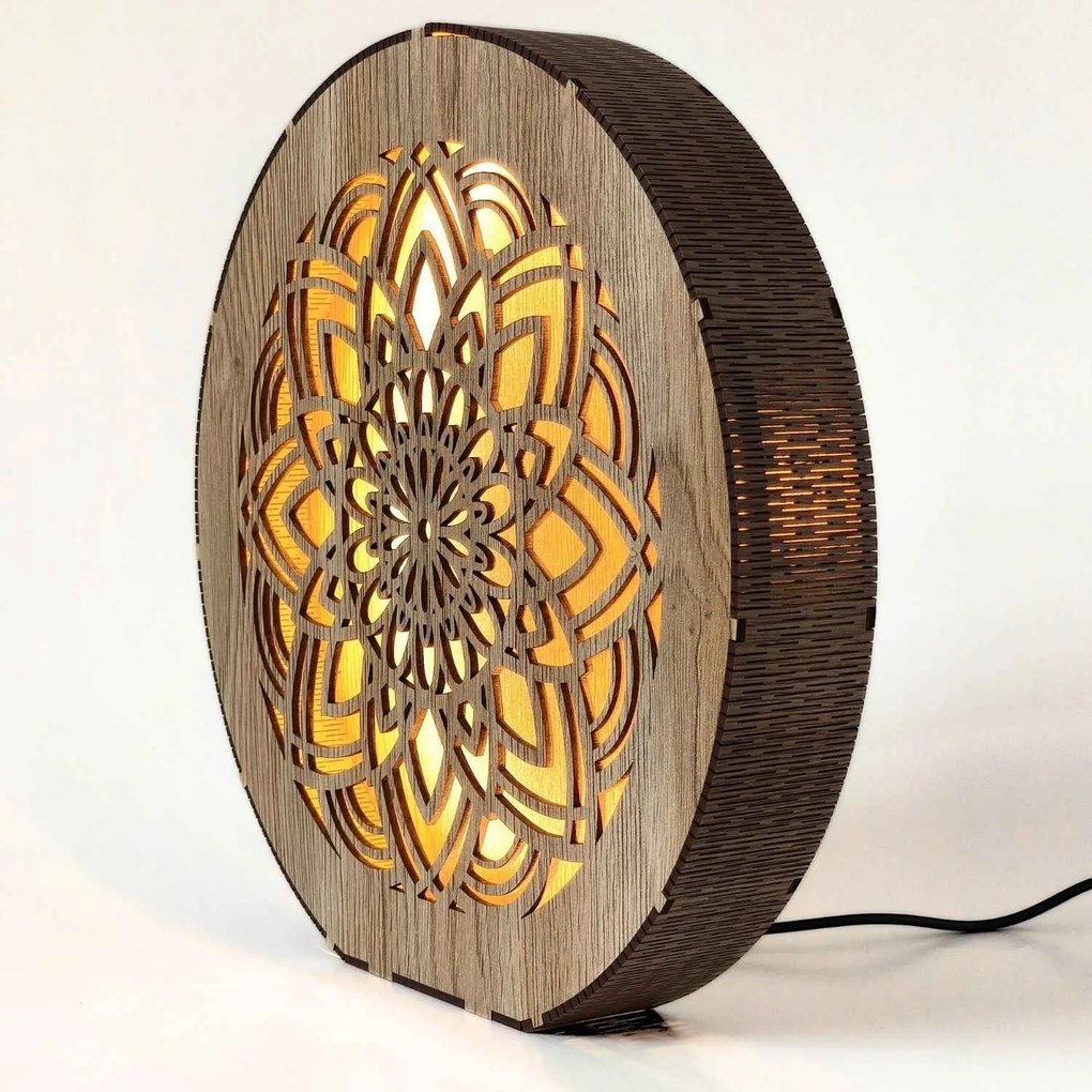 Stmievateľná drevená lampa Mandala | HEARF: HDF - Orech 20 cm 4784-115165 LED0608