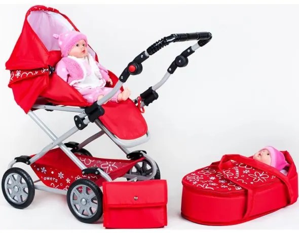 NEW BABY Detský kočík pre bábiky 2v1 New Baby Monika červený