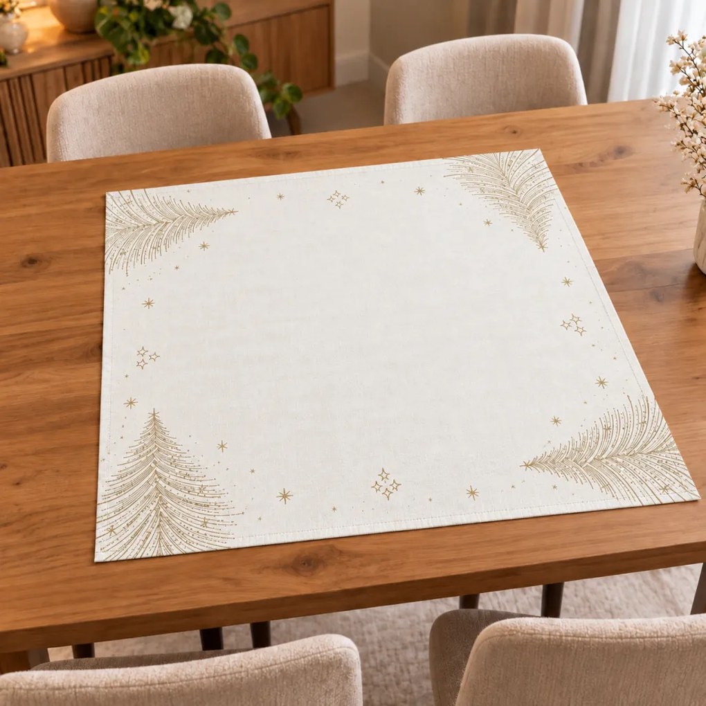 Vianočný vyšívaný obrus Stromček bielo-zlatý 85x85 cm TiaHome