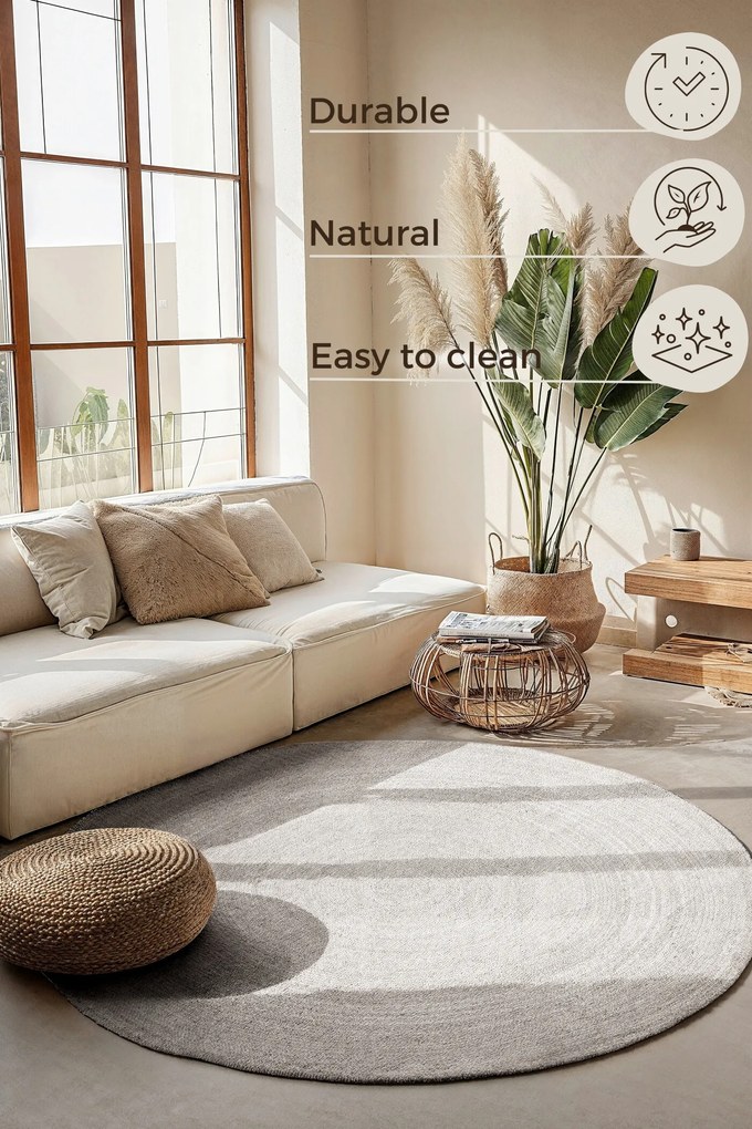 Kusový koberec Jute Braided 106321 White kruh, 100x100 (priemer) kruh, biela, chodba / predsieň, Hanse Home