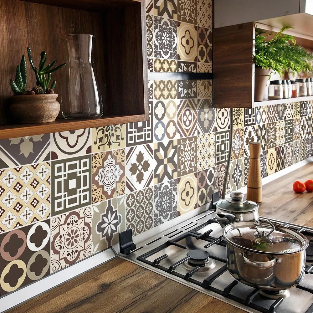 Súprava 24 samolepiek na stenu Ambiance Kenjito, 15 x 15 cm