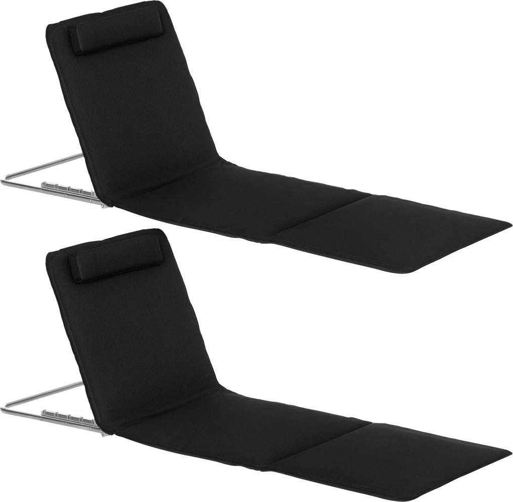Outsunny Sada 2 Zložených Plážových Mat ifs s Polohovateľným Operadlom v 5 Úrovniach a Taškou 134x48x33-43 cm Čierna | Aosom