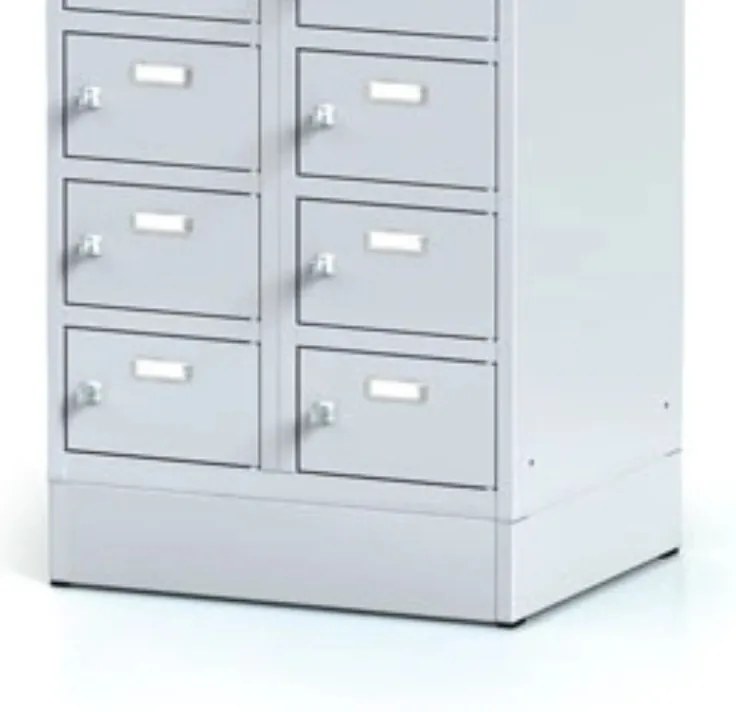 Alfa 3 Šatníková skrinka na sokli s úložnými boxami, 20 boxov, 1920 x 600 x 500 mm, otočný zámok, oranžové dvere