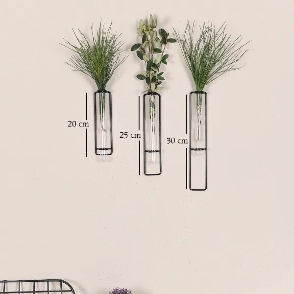 SADA 3x Nástenná dekorácia na kvety 20/25/30 cm čierna
