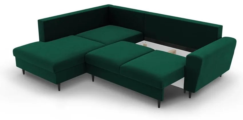 Zelená zamatová rozkladacia/s úložným priestorom rohová pohovka (ľavý roh/do L) Kyoto – Cosmopolitan Design