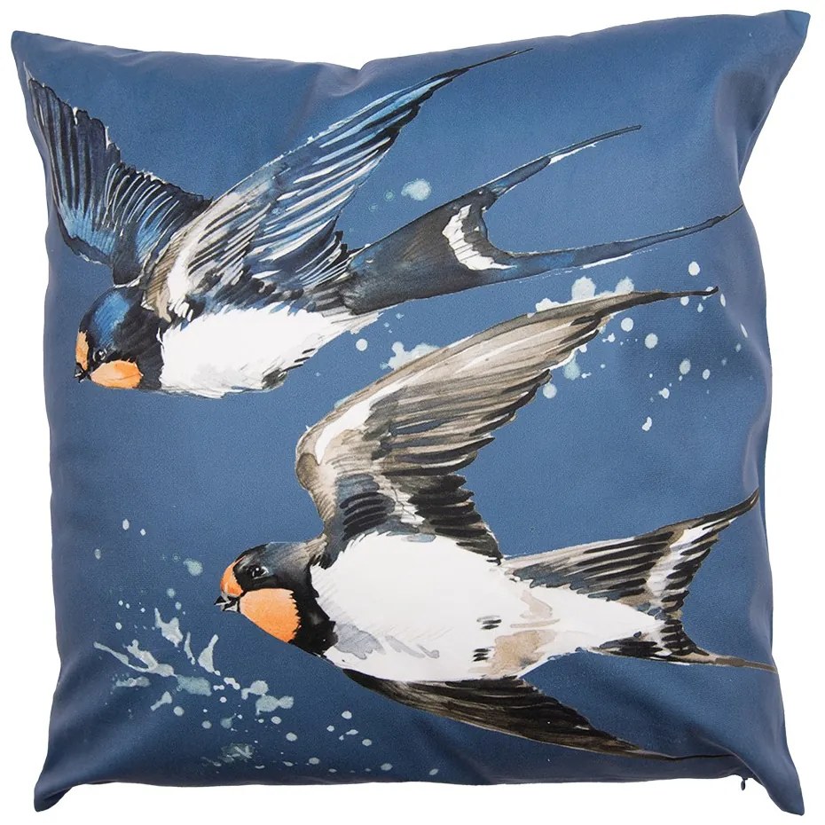 Modrá zamatová obliečka na vankúš Lastovička obyčajná - 45*45 cm