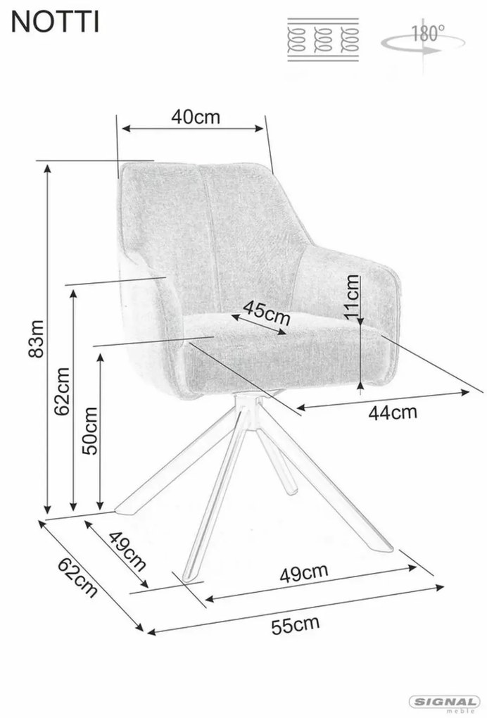 Otočné jídelní křeslo Notti šedé