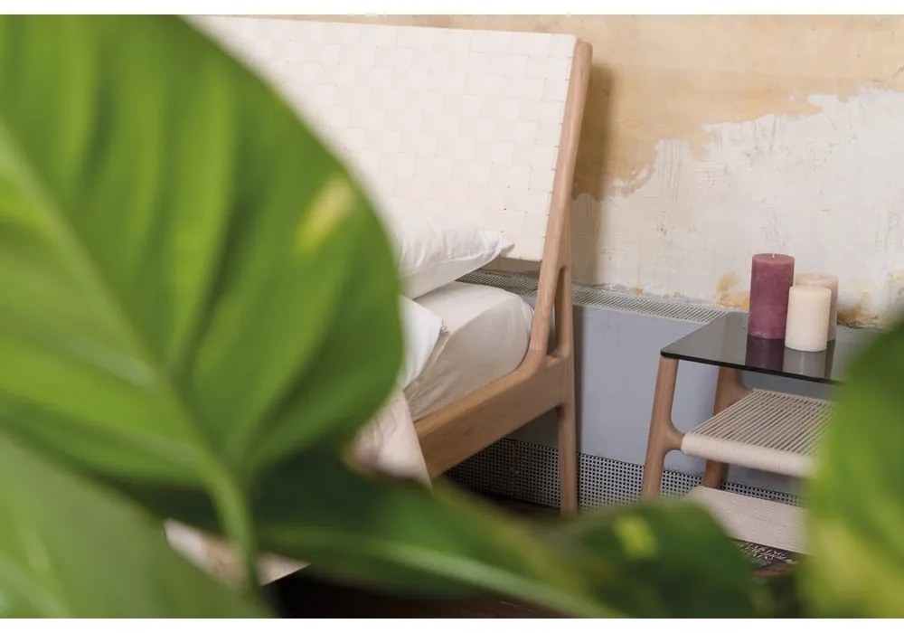 Sivá/prírodná čalúnená dvojlôžková posteľ z dubového dreva 160x200 cm Fawn - Gazzda