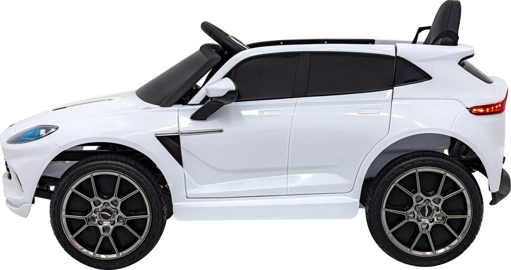 Ramiz Aston Martin DBX na batérie pre deti Biely + diaľkové ovládanie + EVA + pásy + pomalý štart + LED zvuk