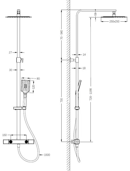 Sprchová sada s termostatickou batériou NAESBY matná čierna