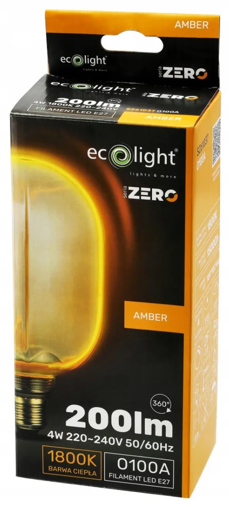 ECOLIGHT Dekoratívna LED žiarovka E27 4W 200lm O100 Amber Retro - rada ZERO