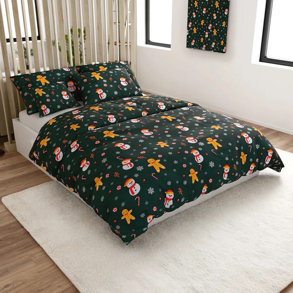 Polybavlnené obliečky SNIEHULIAK A PERNÍČEK POLY zelené Rozmer obliečky: 2 ks 70 x 90 cm | 200 x 220 cm