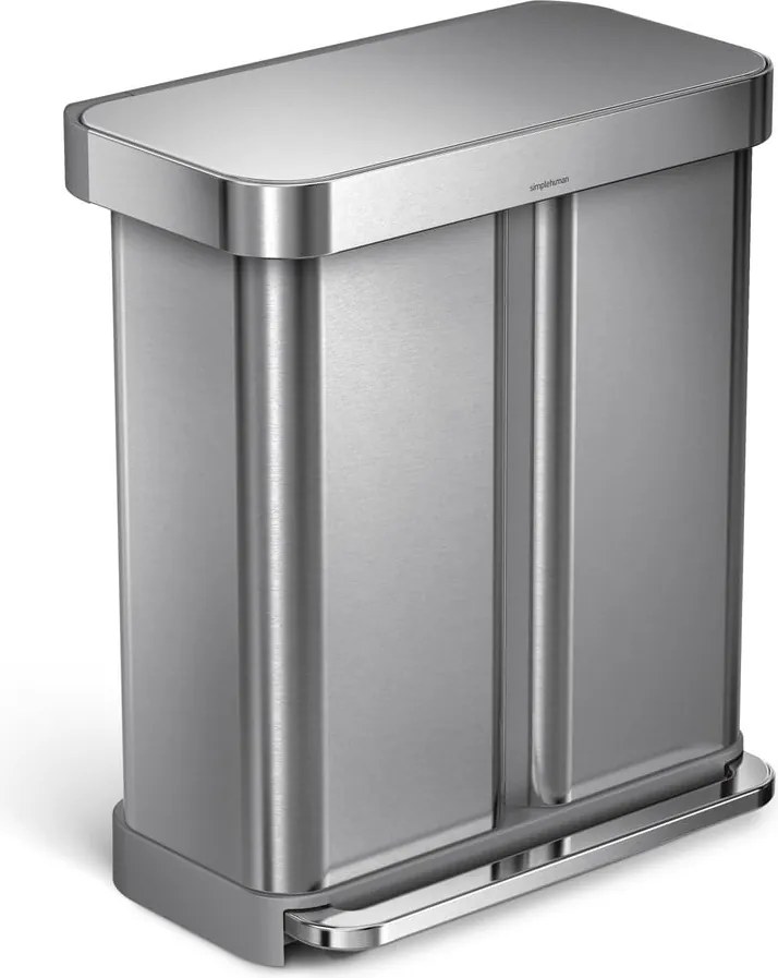Pedálový odpadkový kôš na triedený odpad z nerezovej ocele 58 l Dual - simplehuman