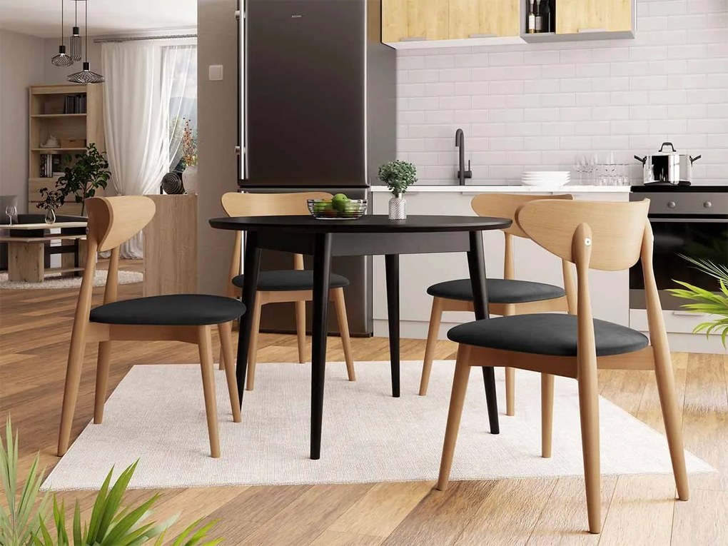 Okrúhly stôl Vidariko FI 100 so 6 stoličkami ST80 01, Dostupné poťahy: Magic Velvet 2225, farebné prevedenie stola v dreve: Prírodná, farebné prevedenie stoličky v dreve: Prírodná