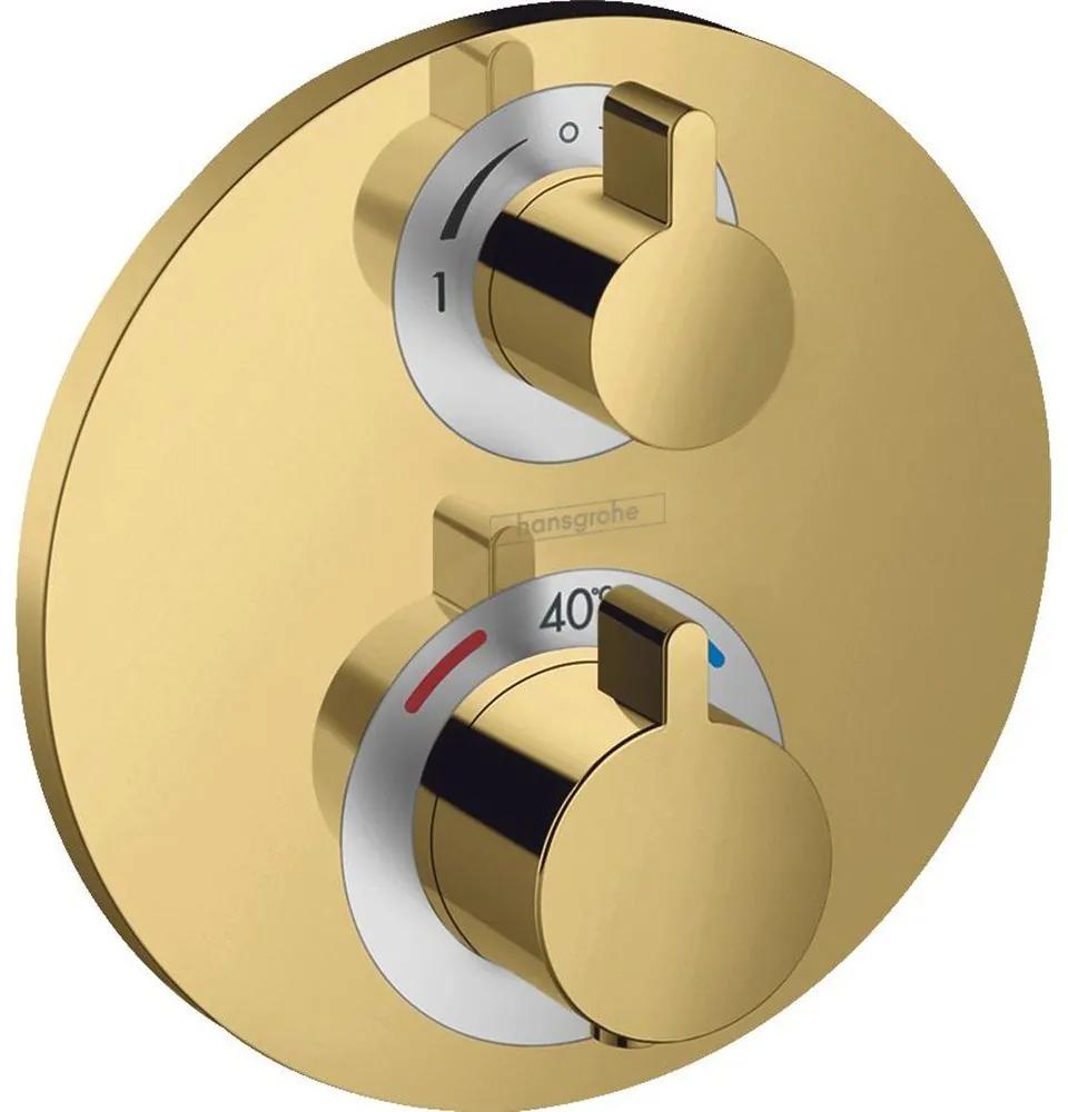HANSGROHE Ecostat S termostat pod omietku pre 2 spotrebiče, s uzatváracím a prepínacím ventilom, leštený vzhľad zlata, 15758990