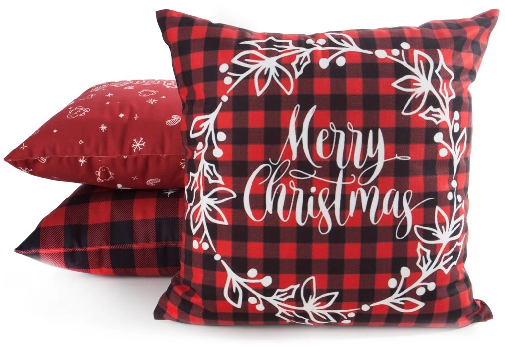 VIANOČNÁ DEKORAČNÁ OBLIEČKA NA VANKÚŠ MERRY1 45X45 CM VZOROVANÁ
