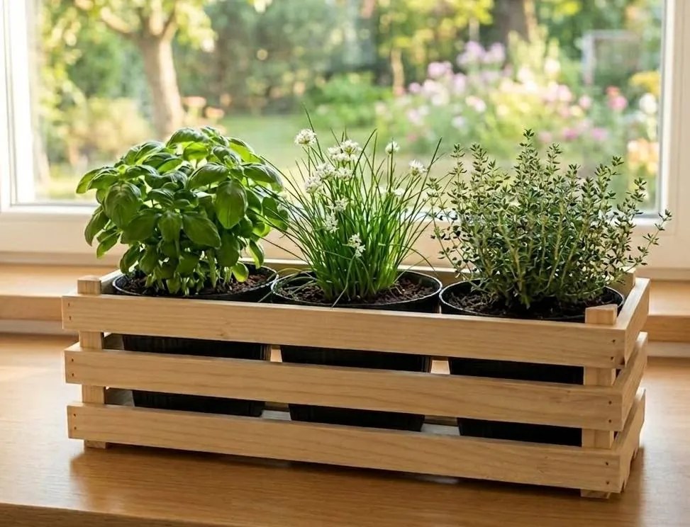 AMADEA Drevený obal s kvetináčmi, 47x17x15cm Český výrobok