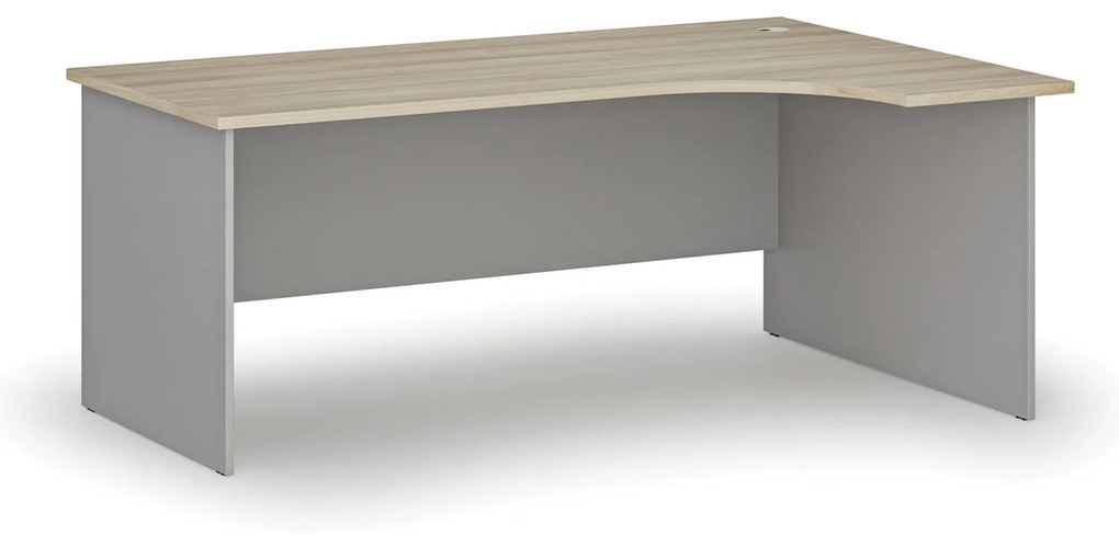 Rohový kancelársky písací stôl PRIMO GRAY, 180x120 cm, pravý, sivá/dub prírodný