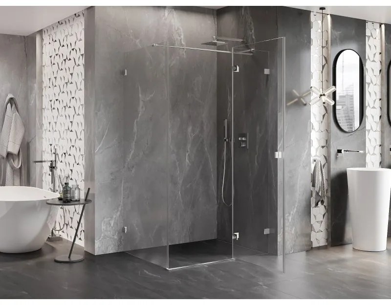 Mexen Lunar T, výklopný sprchový kút pravý 130 x 80 cm, 8mm číre sklo, chrómový profil, 834T-130-080-01-00-P