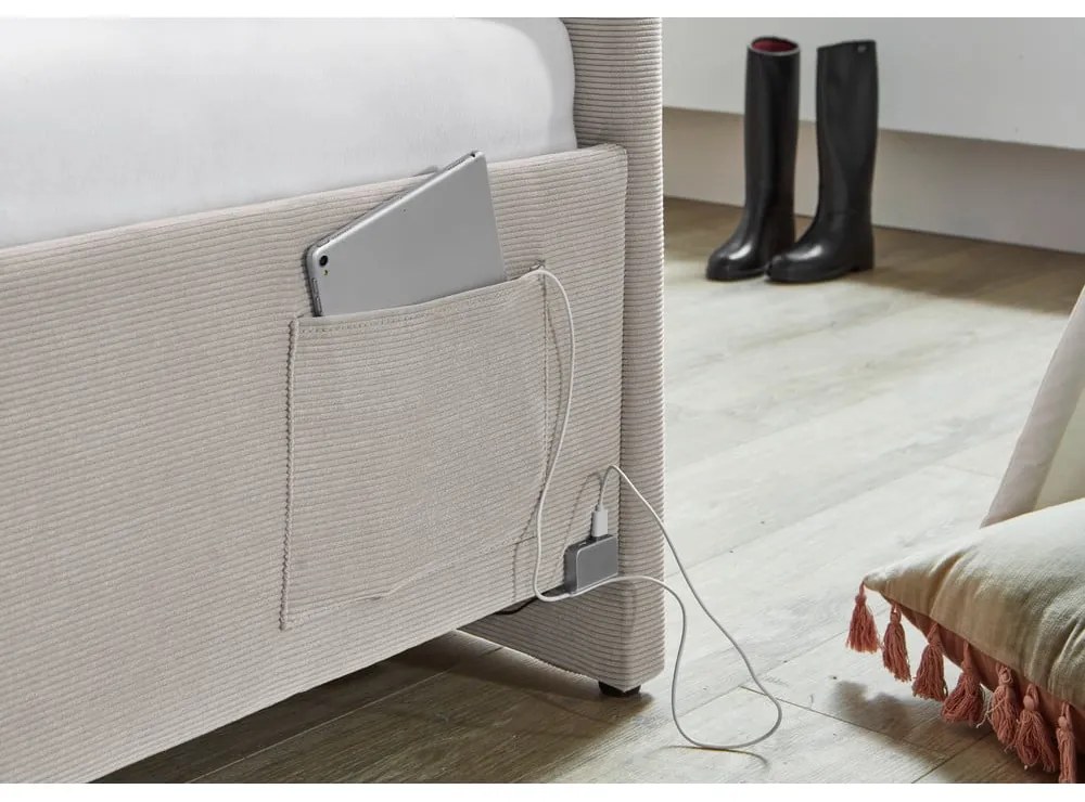 Béžová čalúnená rohová detská posteľ bez roštu 120x200 cm Cool – Meise Möbel