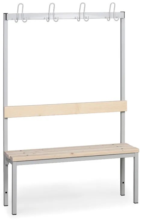 Šatníková lavica s vešiakom, sedák - laty, dĺžka 1000 mm, sivá