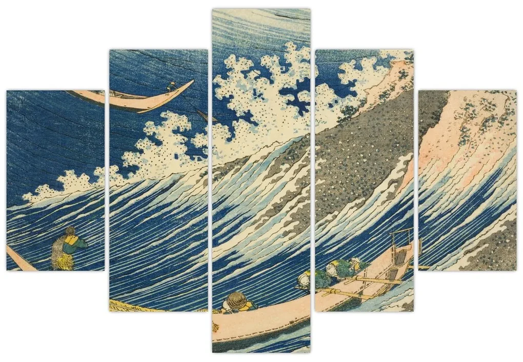 Obraz - Katsushika Hokusai, Fishing Boats at Choshi in Shimosa (Soshu Choshi) , reprodukcia (150x105 cm)