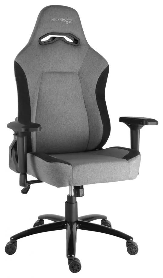 Herná stolička IRON XL — látka, čierna / sivá, nosnosť 130 kg