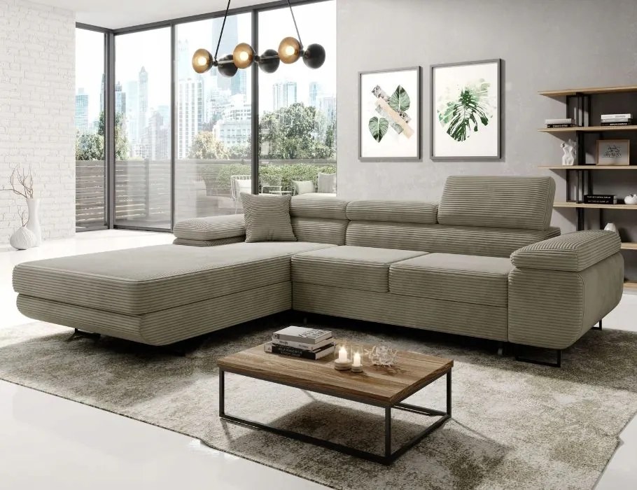 Pohodlná béžová rohová sedačka Astorp L v látkovej farbe, ideálna do obývačky.